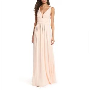 Lulus V Neck Chiffon Blush A-Line Gown